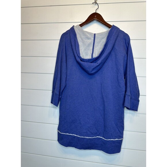 Soft Surroundings Small Hoodie Top Blue 3/4 Sleeve Oversized Sweatshirt Cotton - Picture 6 of 9